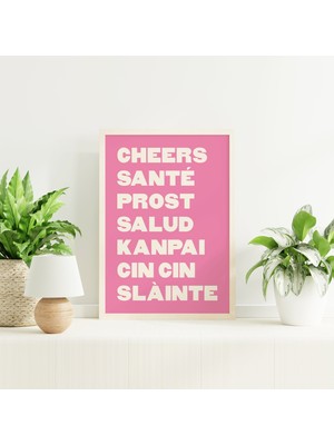 Ninastore Cheers Kokteyl Baskısı | Dijital Sanat Indirme | Sevimli Renkli Bar Arabası Baskısı | Pembe Kokteyl