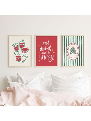 Ninastore Neşeli Noel Baskıları Dijital Sanat Indirme Seti 3 Adet Trend Noel Baskısı Klasik Tatil Duvar Dekoru
