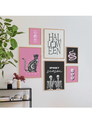 Ninastore 6'lı Cadılar Bayramı Baskı Seti | Dijital Sanat Indirme | Sevimli Cadılar Bayramı Duvar Galerisi | C