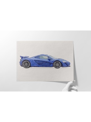 Ninastore Mavi Mclaren P1 Suluboya Baskı: Süper Otomobil Posteri, Erkek Çocuk Odası Dekorasyonu (Dijital Indir