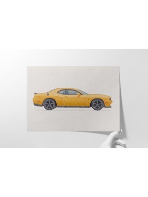 Ninastore Suluboya Dodge Challenger Hellcat Posteri: Kaslı Araba Baskısı (Dijital Indirme)