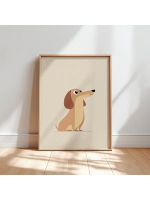 Ninastore Dachshund Yavrusu Sanat Baskısı: Bej Köpek Illüstrasyonu (Dijital Indirme)