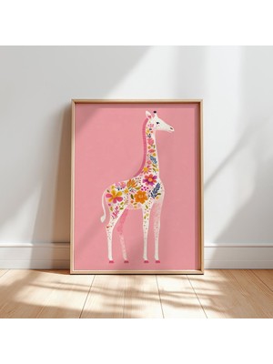 Ninastore Çiçekli Zürafa Temalı Çocuk Odası Dekorasyonu: Pembe Pastel Orman Baskısı (Dijital Indirme)