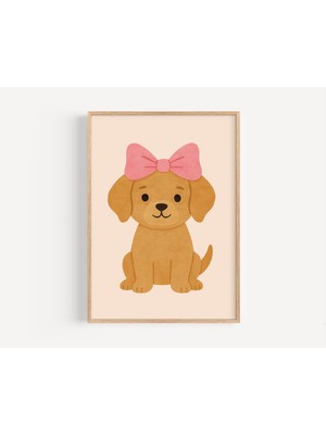 Ninastore Yavru Köpek Temalı Kız Çocuk Odası Dekorasyonu: Pembe Kurdeleli Köpek Baskısı (Dijital Indirme)