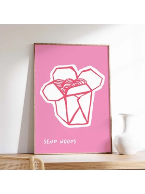 Ninastore Noodle Baskısı Gönder | Dijital Sanat Indirme | Pembe Mutfak Dekorasyonu | Sevimli Asya Eriştesi San