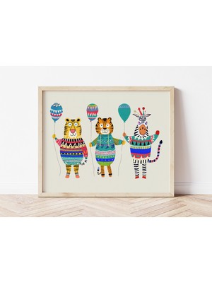 Ninastore Hayvan Balonlu Çocuk Odası Sanat Baskısı: Zebra Kaplan Çocuk Oyun Odası (Dijital Indirme)