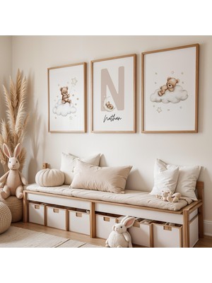 Ninastore Kişiselleştirilmiş Oyuncak Ayı Temalı Çocuk Odası Baskıları: Bulut Ay Balon Sanatı (Dijital Indirme)