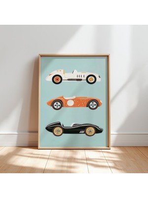 Ninastore Retro Yarış Arabası Temalı Çocuk Odası Baskısı: Klasik Spor Arabalar (Dijital Indirme)