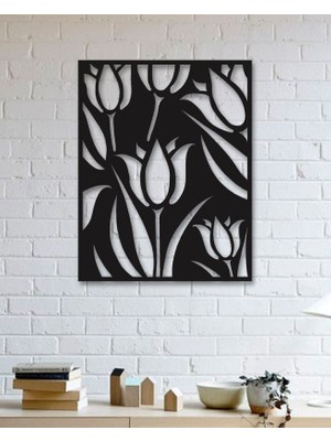 Sscnc Lale Desenli Mdf Duvar Tablosu – Siyah