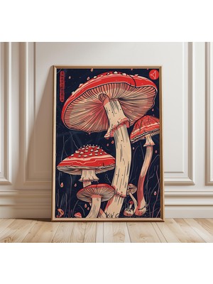 Ninastore Japon Mantarı Posteri, Psikedelik Botanik Duvar Sanatı, Fantastik Doğa Illüstrasyonu, Canlı Mantar B