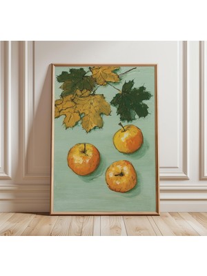 Ninastore Elma Duvar Sanatı Botanik Natürmort Baskı Guaj Meyve Posteri Rustik Hasat Dekorasyonu Mevsimlik Mutf