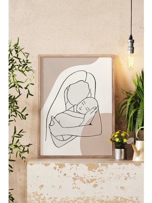 Acar Grafik Anne Kucağı Tasarımlı Doğal Ahşap Çerçeveli Tablo