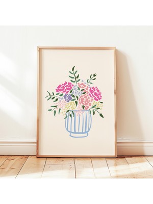 Ninastore Çiçekli Vazo Pastel Baskı Natürmort Soyut Botanik Poster Neşeli Duvar Sanatı Dekorasyonu