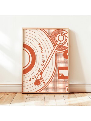 Ninastore Play It Twice Baskılı Retro Vinil Çalar Posteri Eğlenceli Müziksever Duvar Dekoru Çerçevesiz