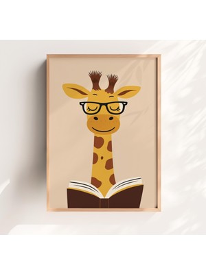Ninastore Zürafa Kitap Okuma Baskısı - Çocuk Odası Hayvan Sanatı (Dijital Indirme)