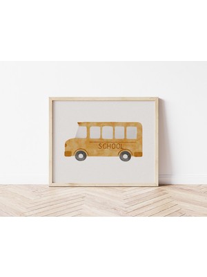 Ninastore Suluboya Okul Otobüsü Baskısı: Çocuk Odası Duvar Sanatı (Dijital Indirme)