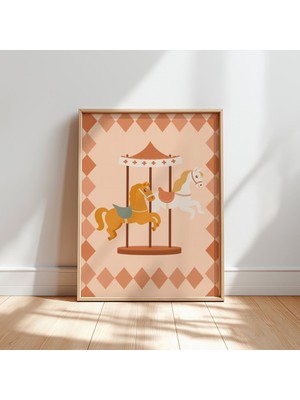 Ninastore Vintage Atlı Karusel Baskılı Pastel Çocuk Odası Dekorasyonu (Dijital Indirme)