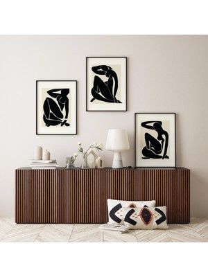 Ninastore 3'lü Matisse Sergisi Siyah Çıplak Baskı Seti | Dijital Sanat Indirme | Kağıt Kesim Fransız Soyut Bas