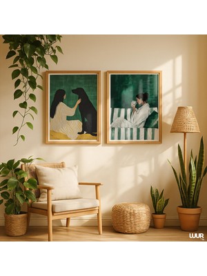 Ninastore Yeşil Duvar Sanatı Seti (2 Adet) Adaçayı Yeşili Minimalist Baskılı Poster, Rahatlatıcı Kız Çocuk Tar