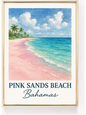 Ninastore Pembe Kumlar Plajı Bahamalar Posteri Tropikal Baskı Sahil Seyahat Sanatı Plaj Duvar Dekoru Vintage B