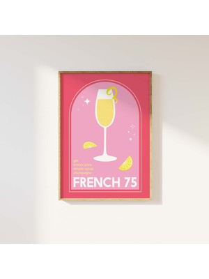 Ninastore French 75 Kokteyl Baskısı | Dijital Sanat Indirme | Şirin Pembe Kokteyl Barı Baskı Sanatı | Pembe Mu