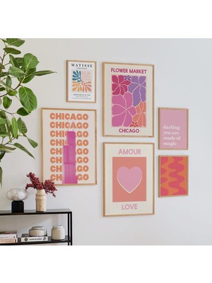 Ninastore 6'lı Pembe ve Turuncu Galeri Duvar Sanatı Dijital Indirme Seti Sevimli Boho Matisse Baskı Sanatı Set