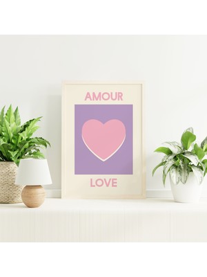 Ninastore Amour Aşk Baskısı | Dijital Sanat Indirme | Pembe ve Mor Kalp Baskılı Duvar Sanatı | Sevimli ve Tren