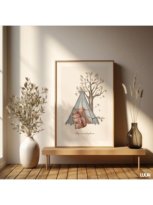 Ninastore Çocuk Odası Duvar Sanatı Orman Temalı Baskılı Sevimli Sincap Çocuk Odası Dekorasyonu Nötr Boho Çocuk