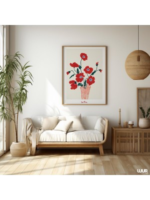 Ninastore La Poire Gelincik Baskısı: Kırmızı Çiçek Vazosu Vintage Botanik Sanatı (Dijital Indirme)