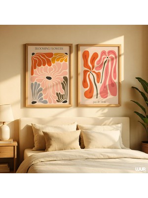 Ninastore Çiçek Desenli Duvar Sanatı Baskı Seti: Minimalist Pembe Botanik Orta Çağ Modern Tarzı (Dijital Indir