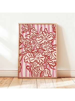 Ninastore Çiçek Vazosu Natürmort Baskısı Kırmızı Pembe Soyut Çiçek Posteri El Çizimi Botanik Duvar Dekoru