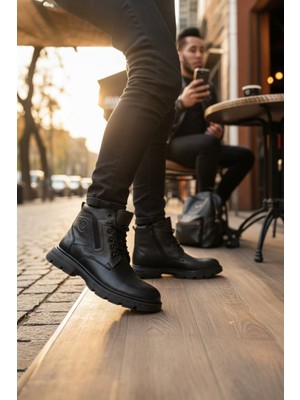 Enoch Hakiki Deri Yan Fermuarlı ve Bağcıklı Maskülen Erkek Bot