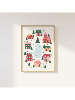 Ninastore Sıcak Noel Köyü Baskısı Dijital Sanat Indirme Neşeli Noel Duvar Sanatı Tatil Duvar Sanatı Sevimli No