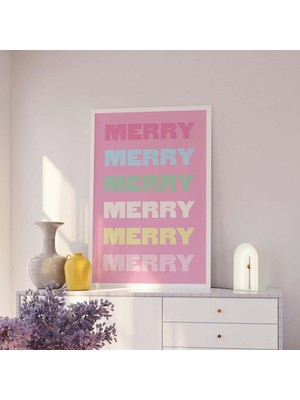 Ninastore Pastel Neşeli Baskı | Dijital Sanat Indirme | Sevimli Pembe Noel Dekorasyonu | Boho Tatil Duvar Sana