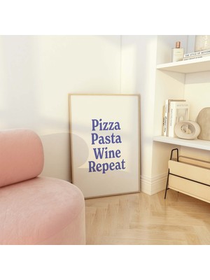 Ninastore Pizza Makarna Şarap Tekrarlı Baskı | Dijital Sanat Indirme | Estetik Mutfak Dekorasyonu | Sevimli Ye