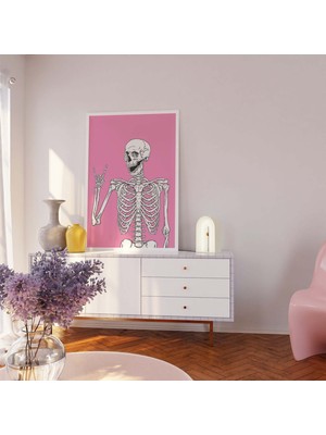 Ninastore Iskelet Baskısı | Dijital Sanat Indirme | Sevimli Pembe Cadılar Bayramı Duvar Dekoru | Trend Cadılar