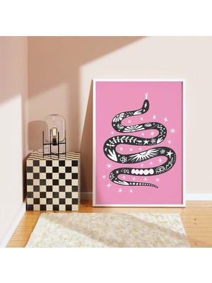 Ninastore Sihirli Yılan Baskısı | Dijital Sanat Indirme | Pembe ve Siyah Cadılar Bayramı Duvar Dekoru | Trend