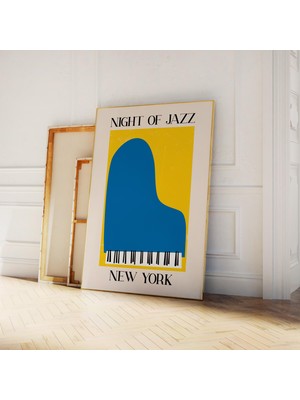 Ninastore New York Caz Baskısı | Dijital Sanat Indirme | Sarı ve Mavi Caz ​​müzik Duvar Sanatı | Soyut Piyano