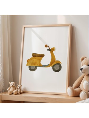 Ninastore Vintage Scooter Suluboya Baskı: Retro Çocuk Odası Sanatı (Dijital Indirme)