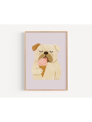 Ninastore Bulldog Dondurması Dijital Duvar Sanatı – Çocuk Odası Dekorasyonu Için Yazlık Yavru Köpek Illüstrasy