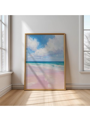 Ninastore Pembe Kum Plajı Baskısı: Pastel Kıyı Manzarası Sanat Eseri (Dijital Indirme)
