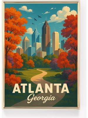 Ninastore Atlanta Vintage Seyahat Posteri Georgia Duvar Sanatı Atlanta Baskısı Güney Şehri Dekorasyonu
