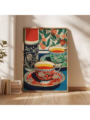 Ninastore Geleneksel Arap Çay Fincanları Posteri Islami Vintage Mutfak Duvar Sanatı Baskısı Renkli Çay Fincanı