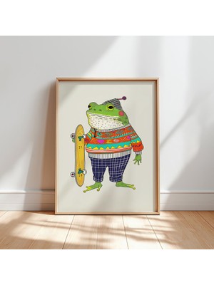 Ninastore Kaykay Yapan Kurbağa Sanat Baskısı: Eğlenceli Hayvan Illüstrasyonu (Dijital Indirme)