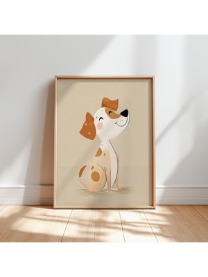 Ninastore Mutlu Yavru Köpek Temalı Çocuk Odası Baskısı: Gülen Köpek Bej Arka Plan (Dijital Indirme)