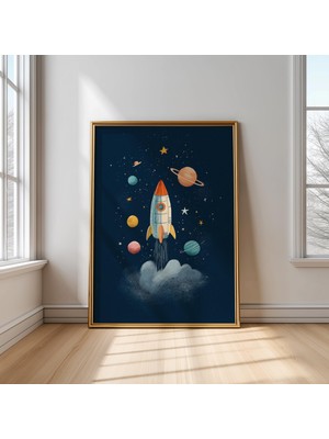 Ninastore Uzay Roketi Temalı Çocuk Odası Dekorasyonu: Retro Gezegenler Posteri (Dijital Indirme)