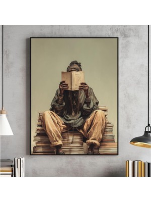 Ninastore Siyah Kadın Kitap Okuyor Sanat Baskısı Modern Melanin Dekor (Dijital Indirme)