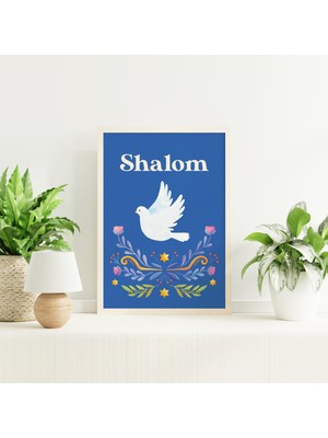 Ninastore Shalom Baskılı Dijital Sanat Eseri Indirilebilir Sevimli Suluboya Hanuka Illüstrasyon Sanatı Mavi Ya