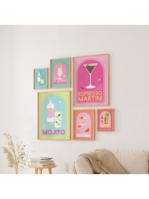 Ninastore 6'lı Kokteyl Baskı Seti | Dijital Sanat Indirme | Sevimli Renkli Içki Barı Baskılı Sanat Eseri | Mut
