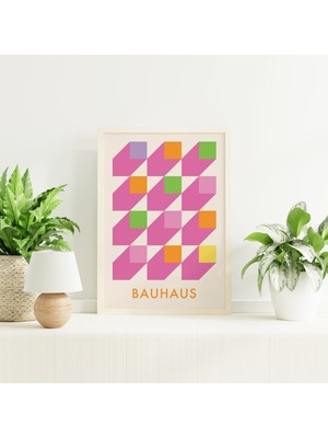 Ninastore Bauhaus Sergisi Baskısı | Dijital Sanat Indirme | Pembe Soyut Vintage Geometrik Yazdırılabilir Sanat